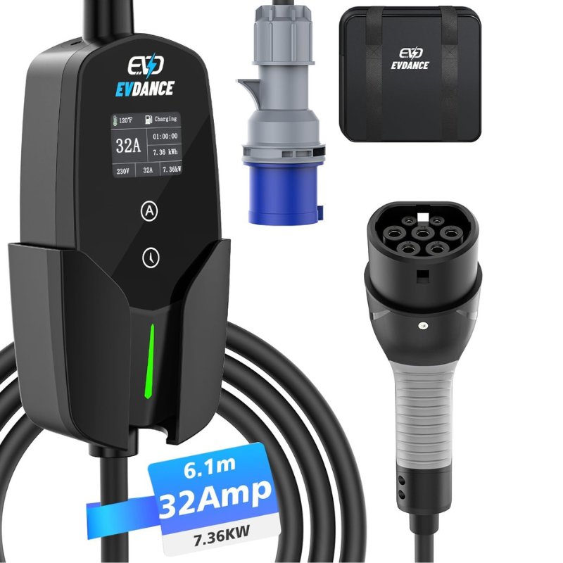 Portable Ev Charger 32A Type 2 Cee Plug - EVDANCE 32A Type 2 EV Charger