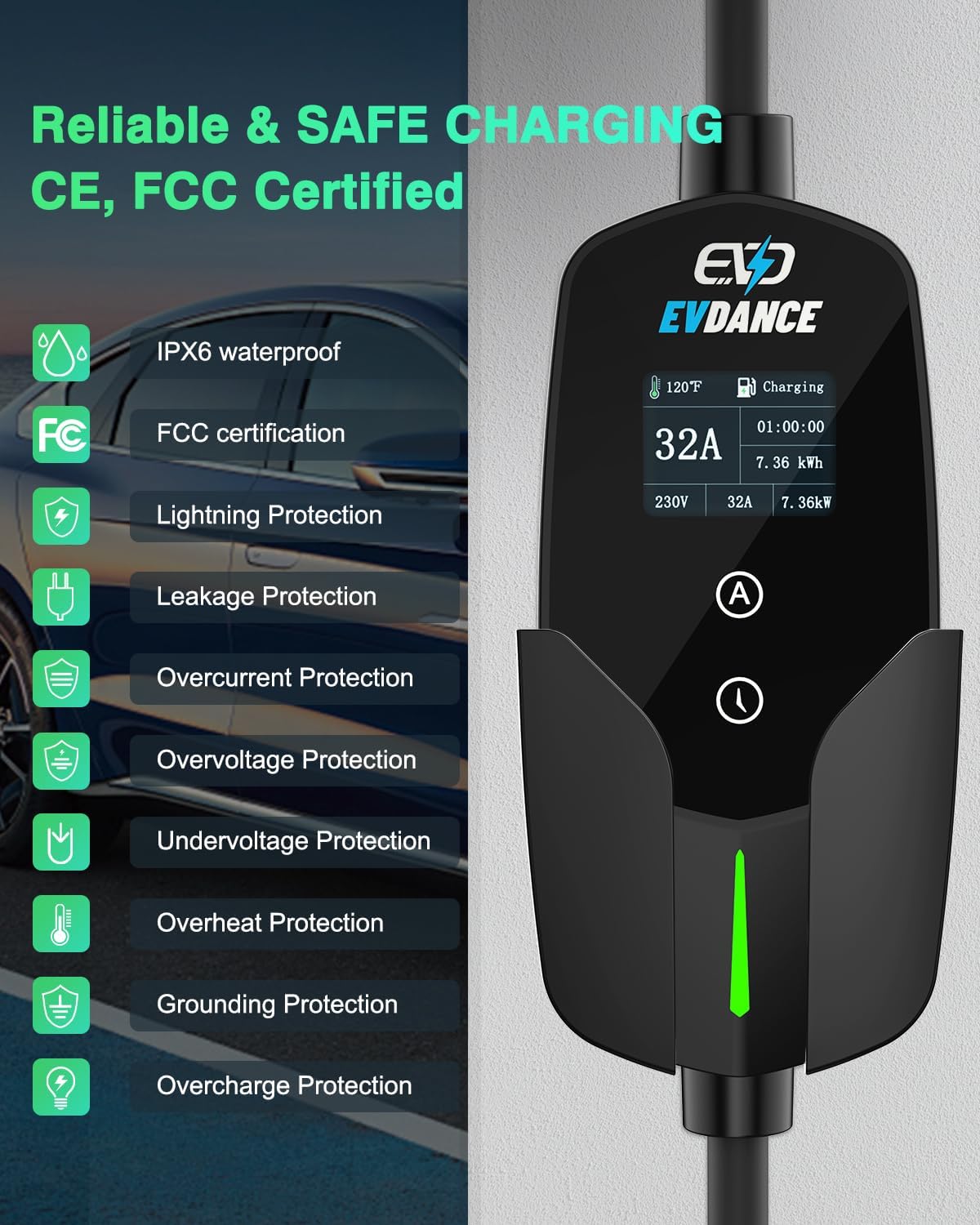 EVDANCE 32A Type 2 EV Charger  - Portable Ev Charger 32A Type 2 Cee Plug recension och pris