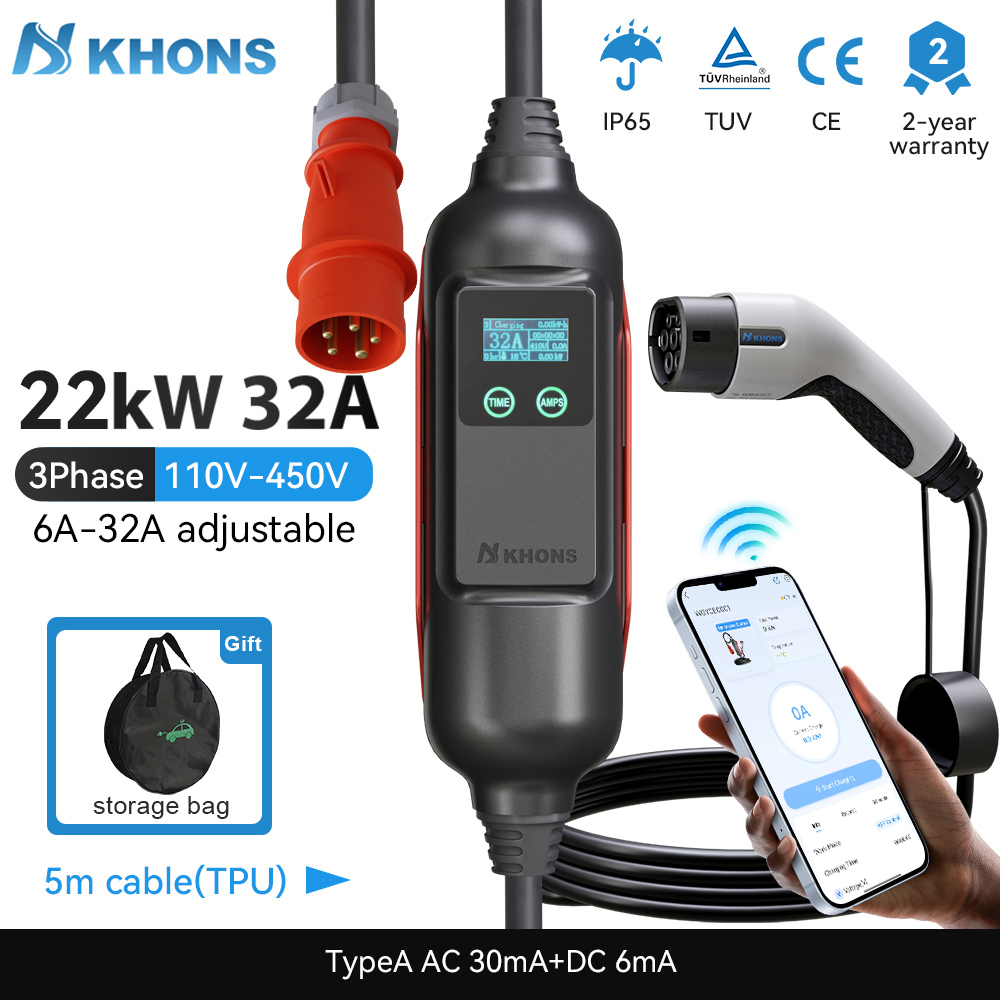 Khons Portable EV Charger Type - Portable Ev Charger 32A Type 2 Cee Plug recension och pris