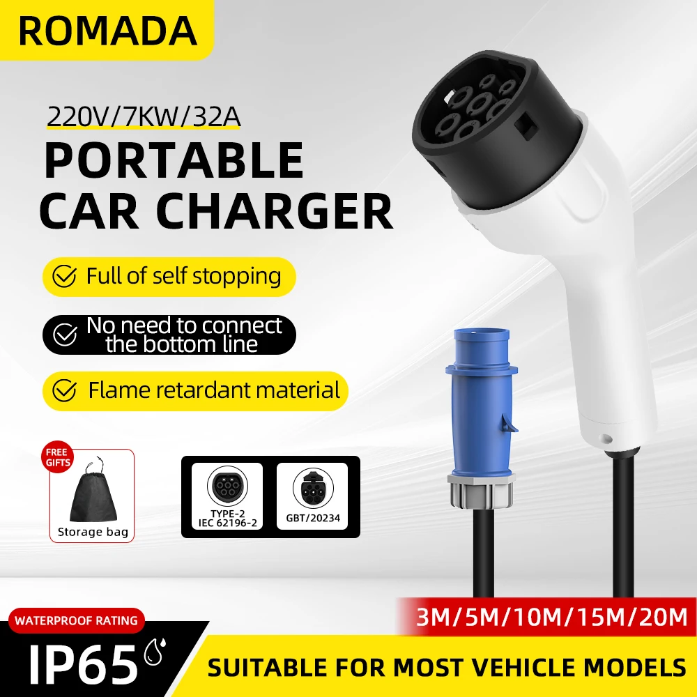 ROMADA Type2 IEC62196-2 For El - Portable Ev Charger 32A Type 2 Cee Plug recension och pris