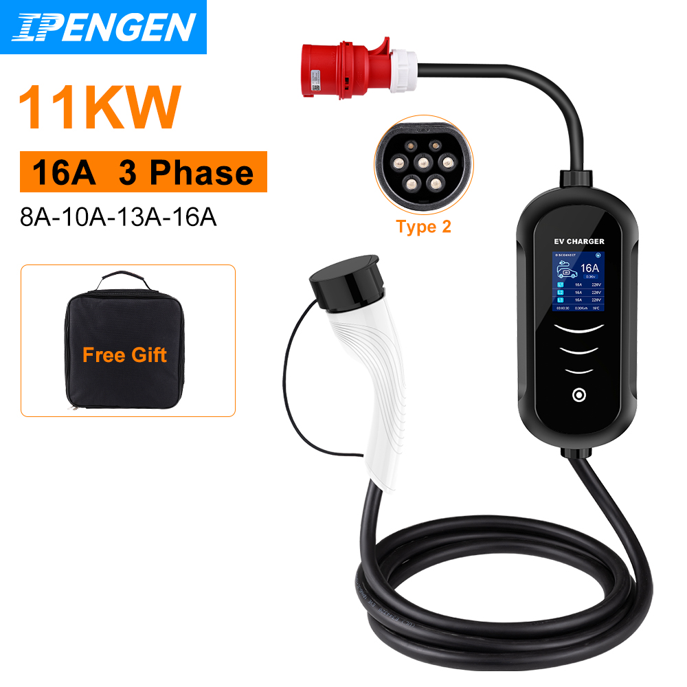 IPENGEN 11KW 16A 3 Phase EV Po - Portable Ev Charger 32A Type 2 Cee Plug recension och pris